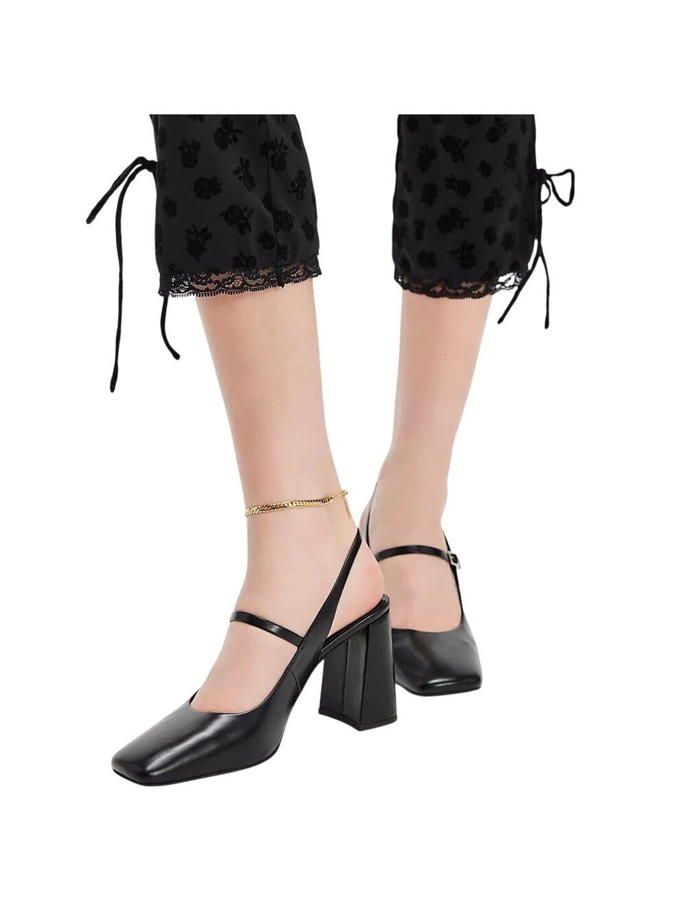 Free People Chic Black Paige Slingback Heels Size US 8